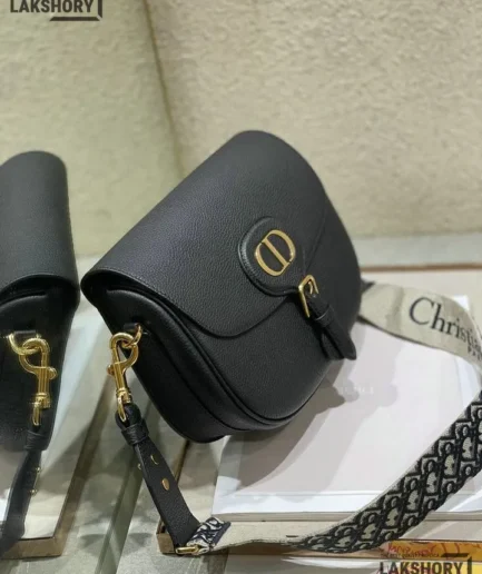 Dior 1:1 Mirror Replica Black Grained Calfskin Large Bobby Flap 27CM/10.6IN Christian Dior Replica Bobby