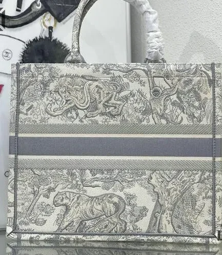Dior 1:1 Mirror Replica Canvas Dioriviera Book Tote Toile De Jouy Gray Christian Dior Replica Book Totes