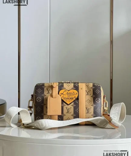 Louis Vuitton 1:1 Mirror Replica X NIGO Reverse Stripes City Keepall Bandouliere Brown 27CM/10.6IN Louis Vuitton Replica Keepall