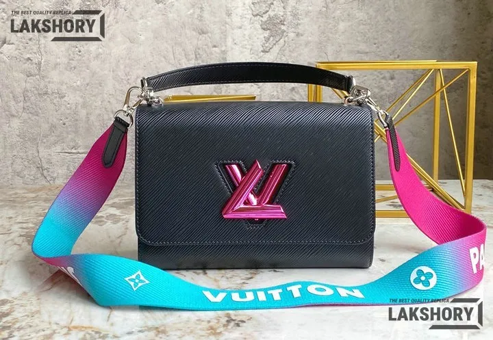 Louis Vuitton 1:1 Mirror Replica Twist MM Epi Grained Leather Black/Pink/Blue Gradient 23CM/9.1IN Louis Vuitton Replica Twist Louis Vuitton 1:1 Mirror Replica Twist MM Epi Grained Leather Black/Pink/Blue Gradient 23CM/9.1IN Louis Vuitton Replica Twist