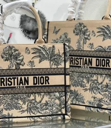 Dior 1:1 Mirror Replica Dioriviera Beige Toile de Jouy Palms Book Tote Christian Dior Replica Book Totes