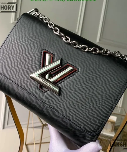Louis Vuitton 1:1 Mirror Replica Epi Twist MM Black Orange Shoulder Bag 23CM/9.1IN Louis Vuitton Replica Twist