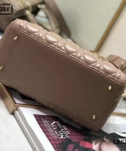 Dior 1:1 Mirror Blush Cannage Quilted Sheepskin Lady Dior 24CM/9.4IN Christian Dior Replica Lady