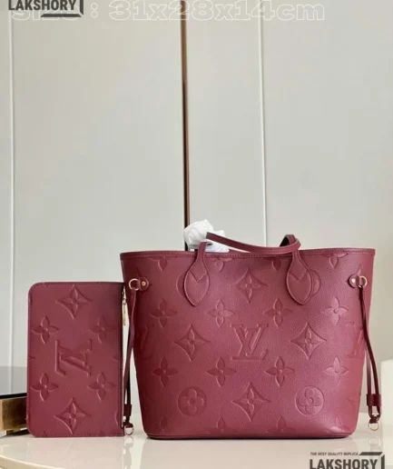 Louis Vuitton 1:1 Mirror Replica Empreinte Monogram Giant Neverfull MM Wine Red 31CM/12.2IN Louis Vuitton Replica Neverfull