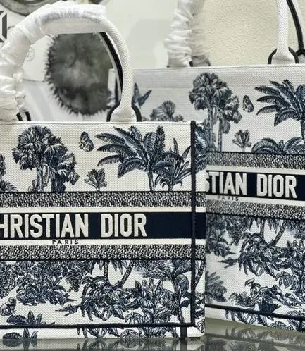 Dior 1:1 Mirror Replica Dioriviera Book Tote White & Blue Toile de Jouy Palms Christian Dior Replica Book Totes