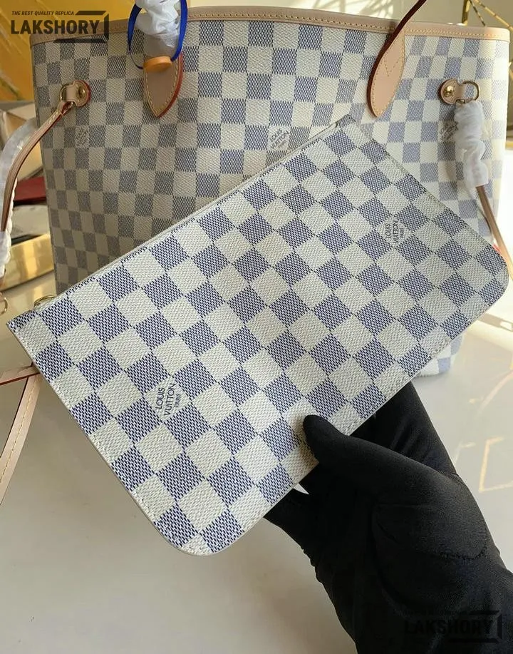 Louis Vuitton 1:1 Mirror Replica Neverfull MM Damier Azur Medium Size Tote 32CM/12.6IN Louis Vuitton Replica Neverfull Louis Vuitton 1:1 Mirror Replica Neverfull MM Damier Azur Medium Size Tote 32CM/12.6IN Louis Vuitton Replica Neverfull