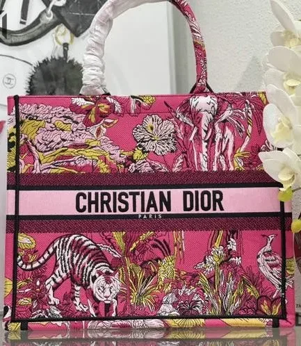 Dior 1:1 Mirror Replica Toile de Jouy Voyage Book Tote Fuchsia Multicolor Christian Dior Replica Book Totes