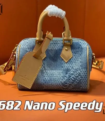 Louis Vuitton 1:1 Mirror Replica Damier Denim 3D Speedy Bandouliere 18 Bleu 16CM/6.3IN Louis Vuitton Replica Speedy