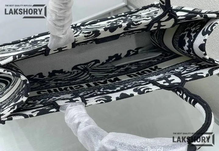 Dior 1:1 Mirror Replica Ornamental Cornely Effect Book Tote Black/White Christian Dior Replica Book Totes Dior 1:1 Mirror Replica Ornamental Cornely Effect Book Tote Black/White Christian Dior Replica Book Totes
