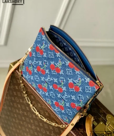 Louis Vuitton 1:1 Mirror Replica LV x TM Coussin Monogram Cherry Denim PM Bag 26CM/10.2IN Louis Vuitton Replica Coussin
