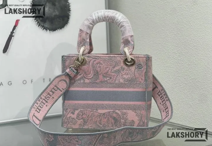 Dior 1:1 Mirror Replica Toile De Jouy Lady D-Lite Gray Pink 24CM/9.4IN Christian Dior Replica Lady Dior 1:1 Mirror Replica Toile De Jouy Lady D-Lite Gray Pink 24CM/9.4IN Christian Dior Replica Lady