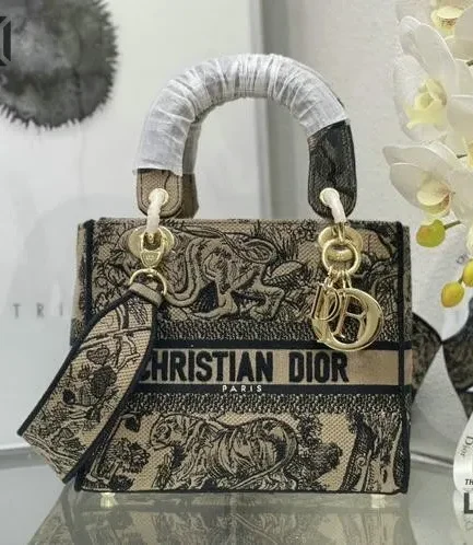 Dior 1:1 Mirror Replica Toile de Jouy Lady D-Lite Beige Mullticolor 24CM/9.4IN Christian Dior Replica Lady