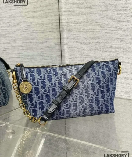 Dior Diorstar Chain Blue Denim Oblique Jacquard Hobo Bag 28.5CM/11.2IN Christian Dior Other Styles