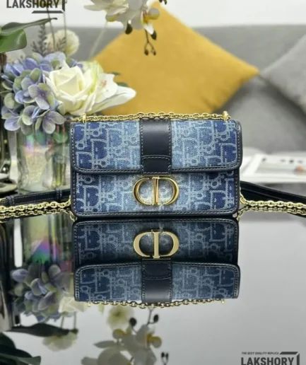 Dior 1:1 Mirror Replica 30 Montaigne Denim  East West Chain Flap Bag 21CM/8.3IN Christian Dior Replica 30 Montaigne
