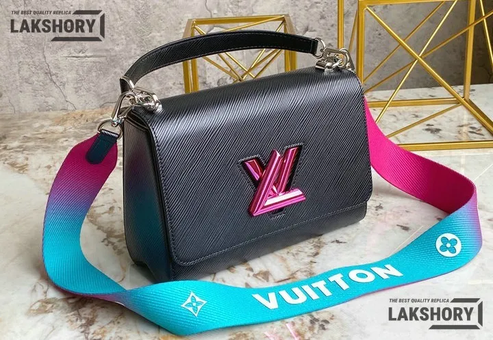 Louis Vuitton 1:1 Mirror Replica Twist MM Epi Grained Leather Black/Pink/Blue Gradient 23CM/9.1IN Louis Vuitton Replica Twist Louis Vuitton 1:1 Mirror Replica Twist MM Epi Grained Leather Black/Pink/Blue Gradient 23CM/9.1IN Louis Vuitton Replica Twist