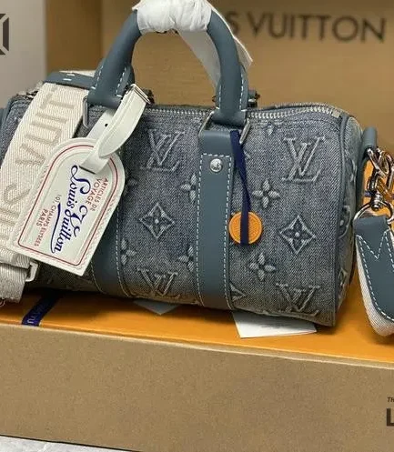Louis Vuitton 1:1 Mirror Replica Denim Keepall Bandouliere 25 Monogram Washed 25CM/9.8IN Louis Vuitton Replica Keepall
