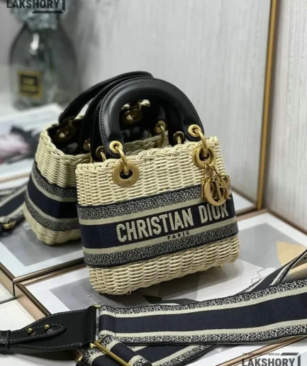 Dior 1:1 Mirror Replica Mini Wicker Oblique Lady Dior 17CM/6.7IN Christian Dior Replica Lady