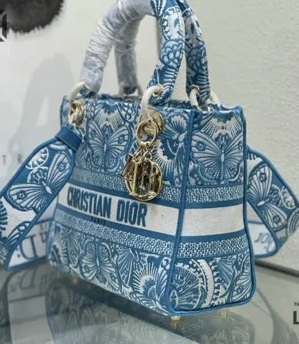 Dior 1:1 Mirror Replica Celestial Lady D-lite Blue D-Butterfly Paisley 24CM/9.4IN Christian Dior Replica Lady