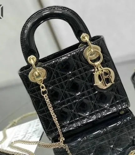 Dior 1:1 Mirror Replica Black Patent Mini Lady Dior Bag 17CM/6.7IN Christian Dior Replica Lady