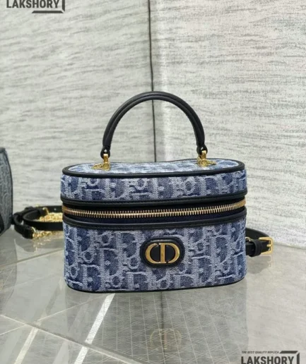 Dior 1:1 Mirror Replica Mini Vanity Case 30 Montaigne Sky Blue 16.5CM/6.5IN Christian Dior Replica 30 Montaigne