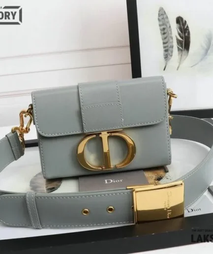Dior 1:1 Mirror Replica Box 30 Montaigne Gray Calfski Bag 17.5CM/6.9IN Christian Dior Replica 30 Montaigne