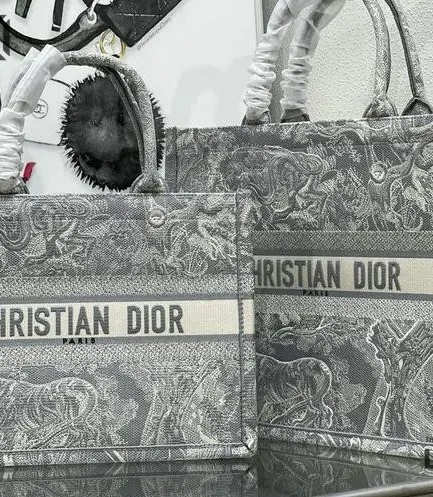 Dior 1:1 Mirror Replica Book Tote Gray & Ecru Toile de Jouy Christian Dior Replica Book Totes