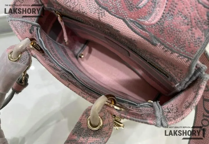 Dior 1:1 Mirror Replica Toile De Jouy Lady D-Lite Gray Pink 24CM/9.4IN Christian Dior Replica Lady Dior 1:1 Mirror Replica Toile De Jouy Lady D-Lite Gray Pink 24CM/9.4IN Christian Dior Replica Lady