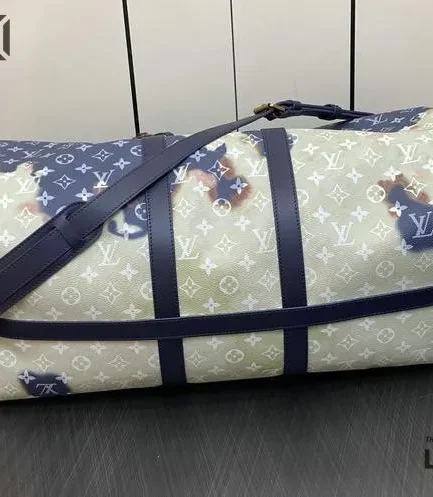 Louis Vuitton 1:1 Mirror Replica Monogram Bleach Keepall Bandouliere 50 Ink Blue 50CM/19.7IN Louis Vuitton Replica Keepall