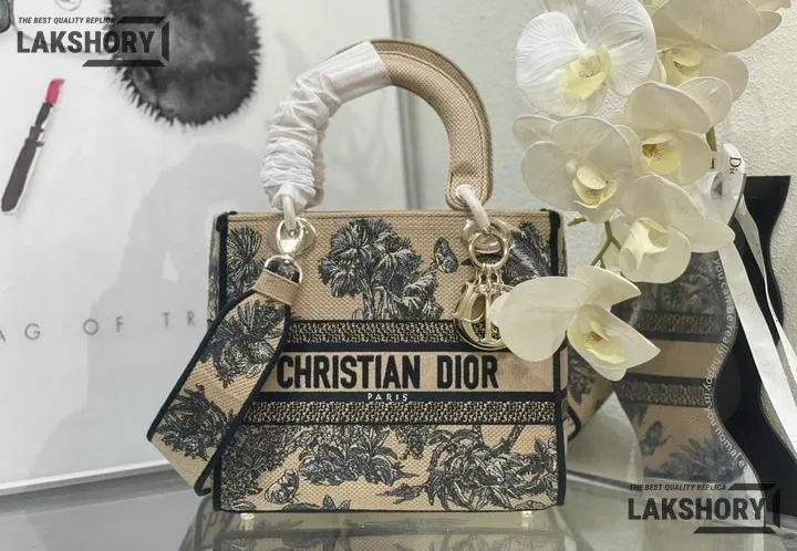 Dior 1:1 Mirror Replica Dioriviera Lady D-Lite Beige Toile de Jouy Palms 24CM/9.4IN Christian Dior Replica Lady Dior 1:1 Mirror Replica Dioriviera Lady D-Lite Beige Toile de Jouy Palms 24CM/9.4IN Christian Dior Replica Lady