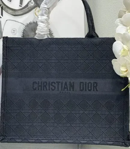 Dior 1:1 Mirror Replica Book Tote Cannage Embroidered Navy Blue Christian Dior Replica Book Totes