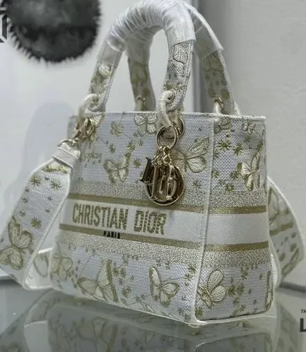 Dior 1:1 Mirror Replica Lady D-Lite White Butterfly Zodiac 24CM/9.4IN Christian Dior Replica Lady