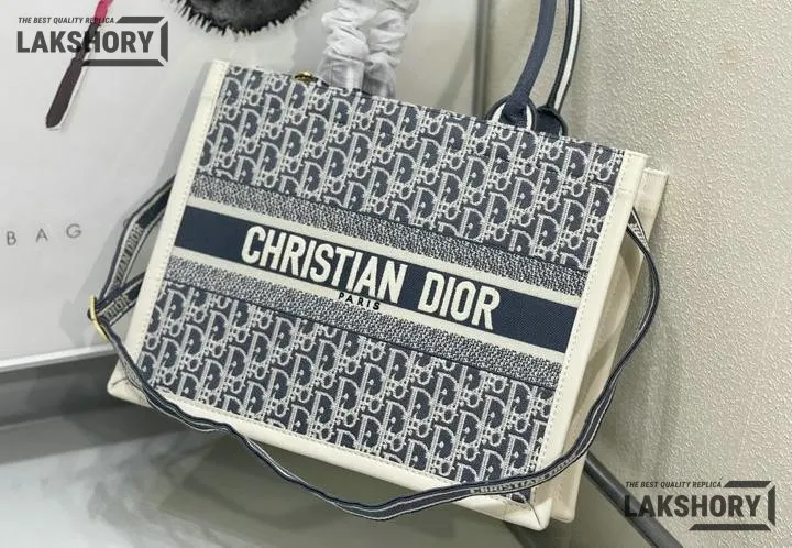 Dior 1:1 Mirror Replica Blue Oblique Chambray Embroidery & Latte Book Tote Christian Dior Replica Book Totes Dior 1:1 Mirror Replica Blue Oblique Chambray Embroidery & Latte Book Tote Christian Dior Replica Book Totes