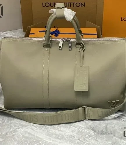 Louis Vuitton 1:1 Mirror Replica Grained Calfskin Aerogram Keepall Bandouliere 50 Khaki 50CM/19.7IN Louis Vuitton Replica Keepall