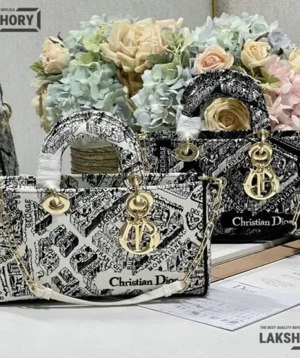 Dior 1:1 Mirror Replica Small Calfskin Plan De Paris Lady D-Joy 26CM/10.2IN Christian Dior Replica Lady