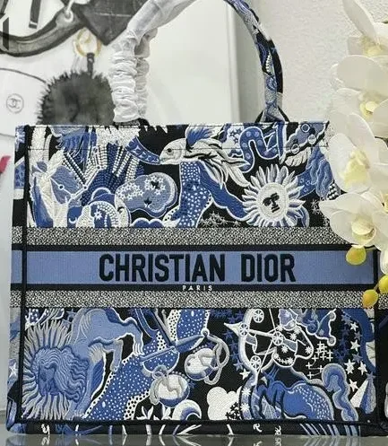 Dior 1:1 Mirror Replica Toile De Jouy Soleil Blue Book Tote Embroidery Christian Dior Replica Book Totes