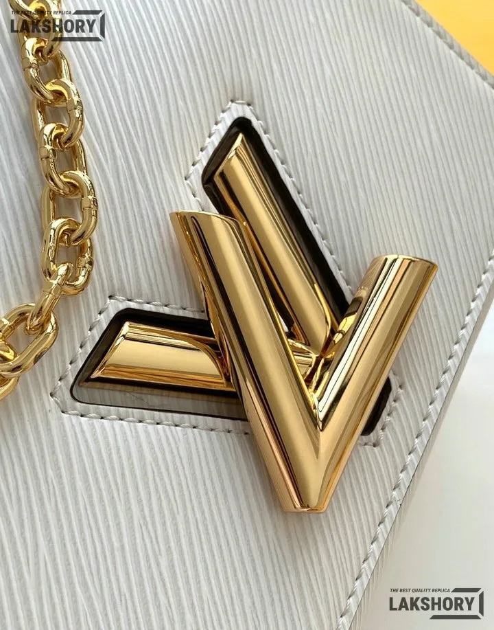 Louis Vuitton 1:1 Mirror Replica Twist MM White Epi Bag White/Brown Strap 19CM/7.5IN Louis Vuitton Replica Twist Louis Vuitton 1:1 Mirror Replica Twist MM White Epi Bag White/Brown Strap 19CM/7.5IN Louis Vuitton Replica Twist