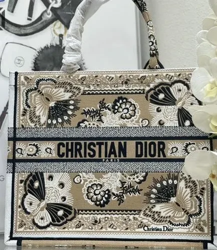 Dior 1:1 Mirror Replica Butterfly Bandana Book Tote Beige Multicolor Christian Dior Replica Book Totes