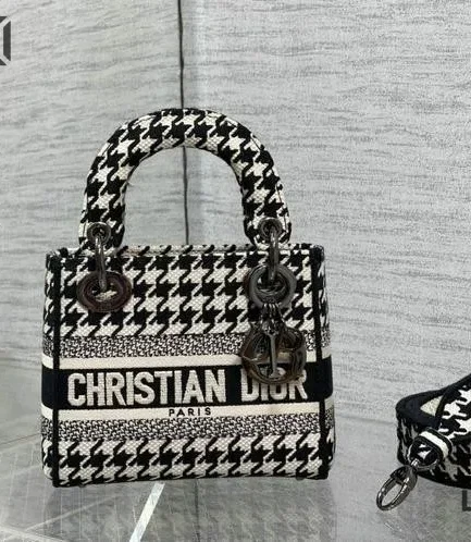 Dior 1:1 Mirror Replica Houndstooth Embroidered Mini Lady D-Lite 17CM/6.7IN Christian Dior Replica Lady