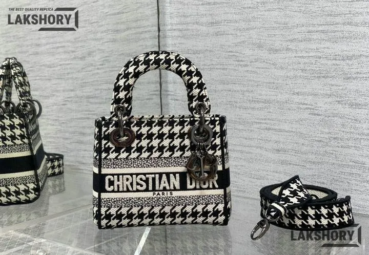 Dior 1:1 Mirror Replica Houndstooth Embroidered Mini Lady D-Lite 17CM/6.7IN Christian Dior Replica Lady Dior 1:1 Mirror Replica Houndstooth Embroidered Mini Lady D-Lite 17CM/6.7IN Christian Dior Replica Lady