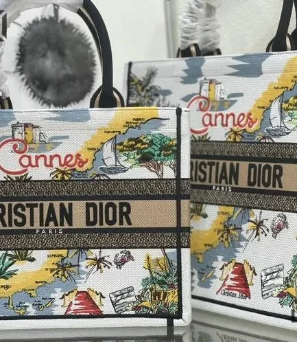 Dior 1:1 Mirror Replica Book Tote Souvenir Natural-colored & multicolored embroidered Christian Dior Replica Book Totes