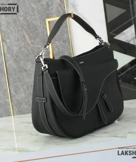 Dior 1:1 Mirror Replica Grained Calfskin Black Soft Saddle Bag 40CM/15.7IN Christian Dior Replica Saddles