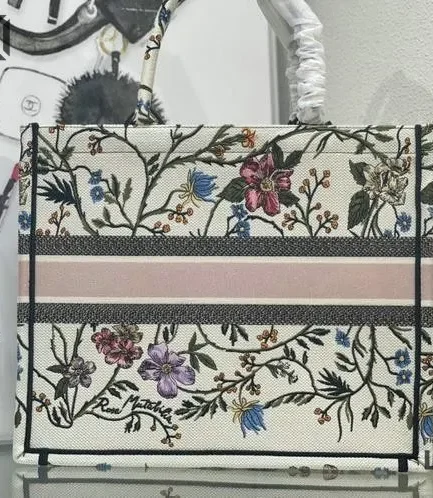 Dior 1:1 Mirror Replica Rosa Mutabilis Book Tote White Multicolor Christian Dior Replica Book Totes