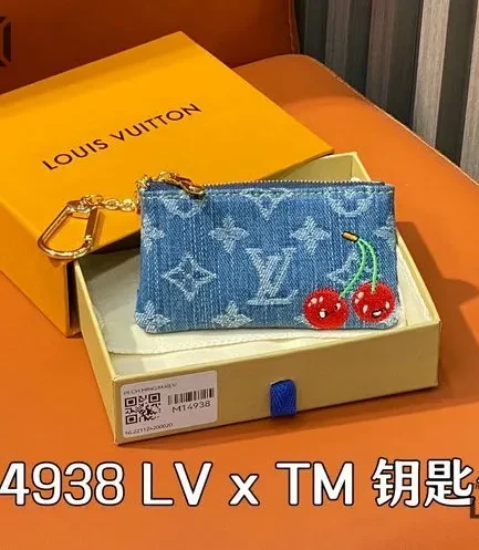 Louis Vuitton 1:1 Mirror Replica LV x TM Key Pouch Monogram Denim 12CM/4.7IN Louis Vuitton Replica Wallets