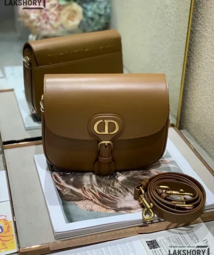 Dior 1:1 Mirror Replica Medium Box Bobby Flap Calfskin Black Bag 23CM/9.1IN Christian Dior Replica Bobby