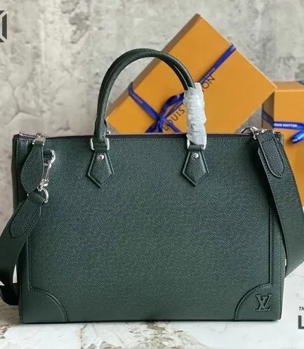Louis Vuitton 1:1 Mirror Replica Taiga Slim Briefcase Dark Green 40CM/15.7IN Louis Vuitton Replica Business Bags