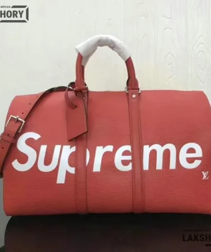 Louis Vuitton 1:1 Mirror Replica Epi Supreme Keepall Bandouliere 45 Bag Red 45CM/17.7IN Louis Vuitton Replica Keepall