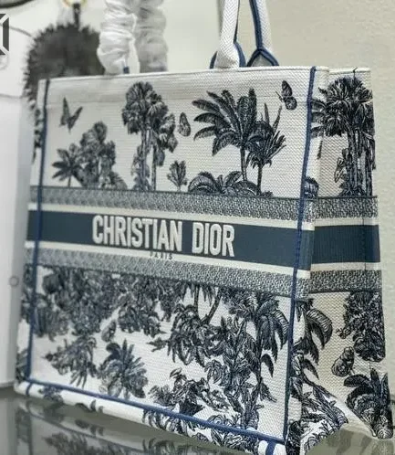 Dior 1:1 Mirror Replica Dioriviera Book Tote Toile de Jouy Palms White & Blue Christian Dior Replica Book Totes