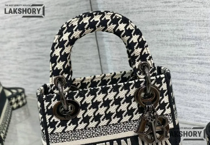 Dior 1:1 Mirror Replica Houndstooth Embroidered Mini Lady D-Lite 17CM/6.7IN Christian Dior Replica Lady Dior 1:1 Mirror Replica Houndstooth Embroidered Mini Lady D-Lite 17CM/6.7IN Christian Dior Replica Lady