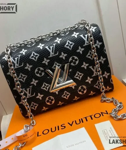 Louis Vuitton 1:1 Mirror Replica Snakeskin Monogram Twist PM Black Shoulder Bag 23CM/9.1IN Louis Vuitton Replica Twist