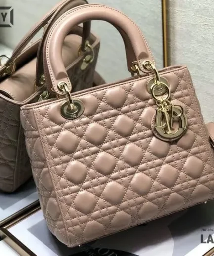 Dior 1:1 Mirror Blush Cannage Quilted Sheepskin Lady Dior 24CM/9.4IN Christian Dior Replica Lady